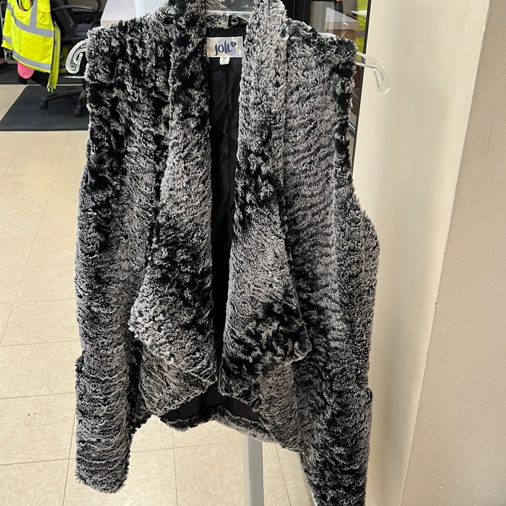 Jolt Black & Gray Fuzzy vest.